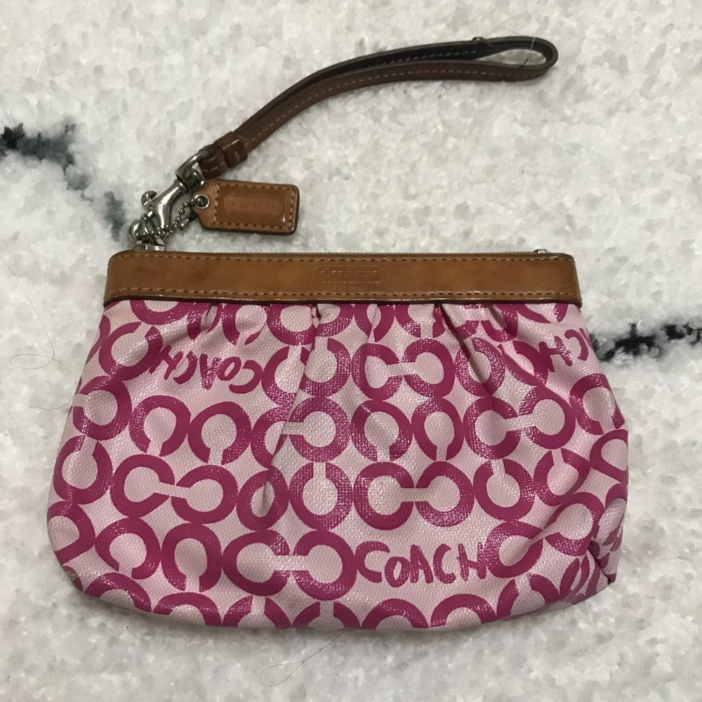 Coach Logo Pink and Tan Wristlet